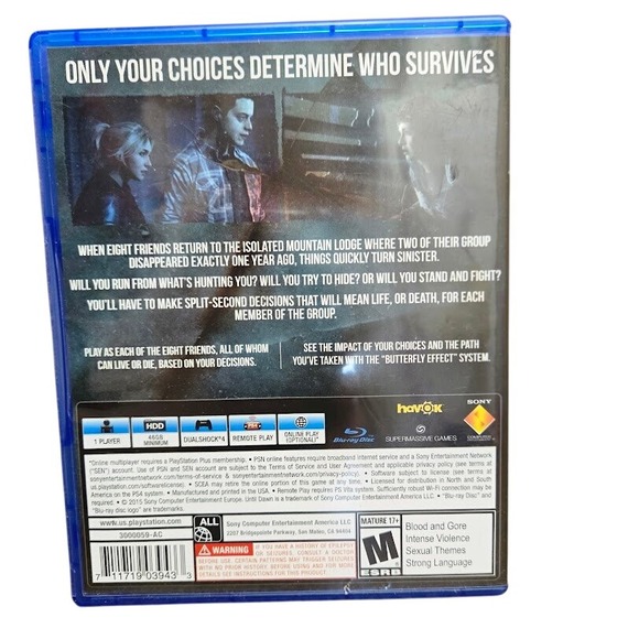 Until Dawn Video Game PS4 Video Game Disc in Box EUC - Picture 2 of 4